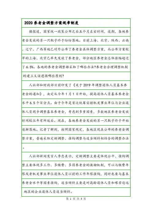 2020养老金调整方案规章制度.doc