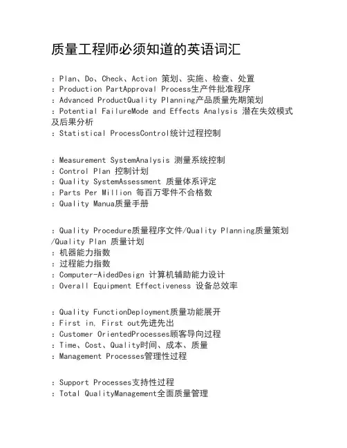 质量工程师必须知道的英语词汇