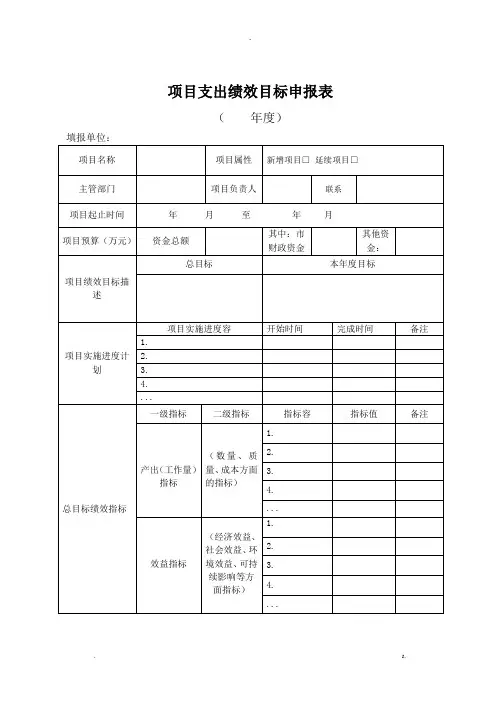 项目支出绩效目标申报表填报说明填写示范模板