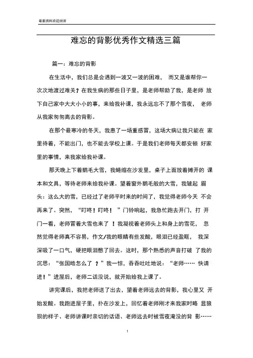 难忘的背影优秀作文精选三篇