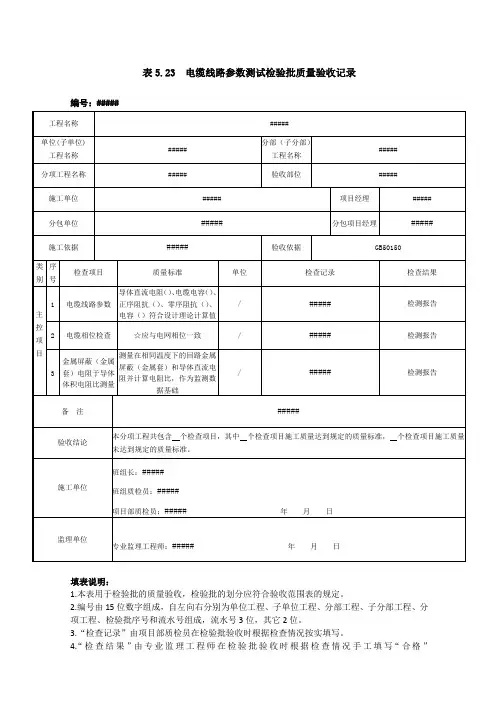 电缆线路参数测试检验批质量验收记录-电缆工程