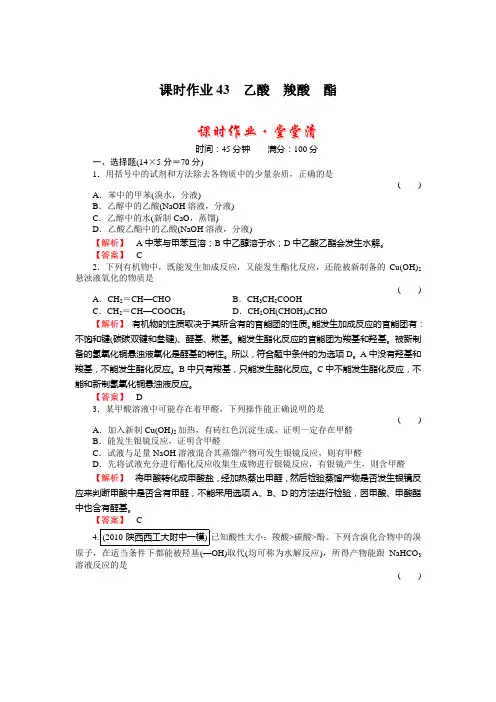 高中化学——乙酸 羧酸 酯——例题和解答
