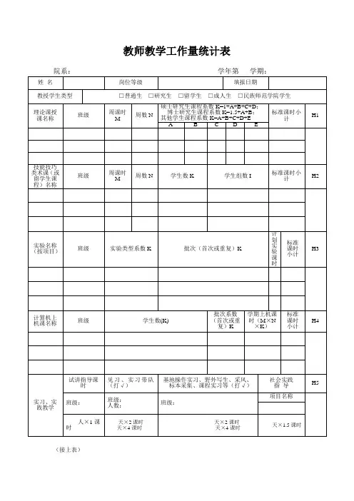 教师教学工作量统计表