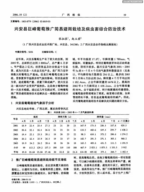 兴安县巨峰葡萄推广简易避雨栽培及病虫害综合防治技术