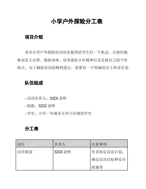 小学户外探险分工表
