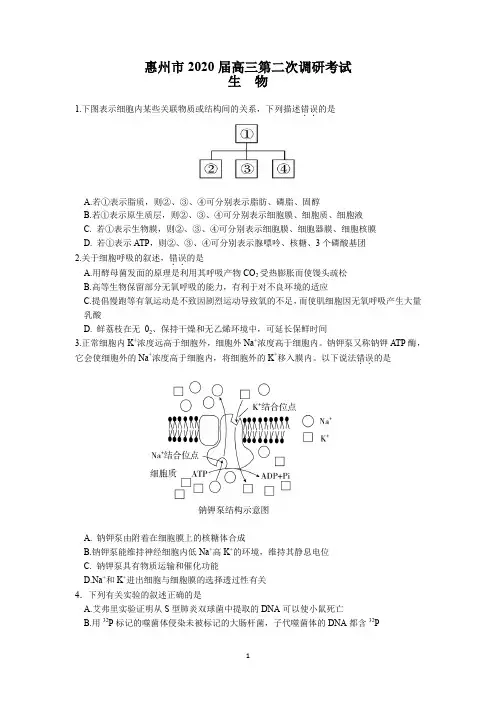 惠州市2020届高三第二次调研考试(生物)