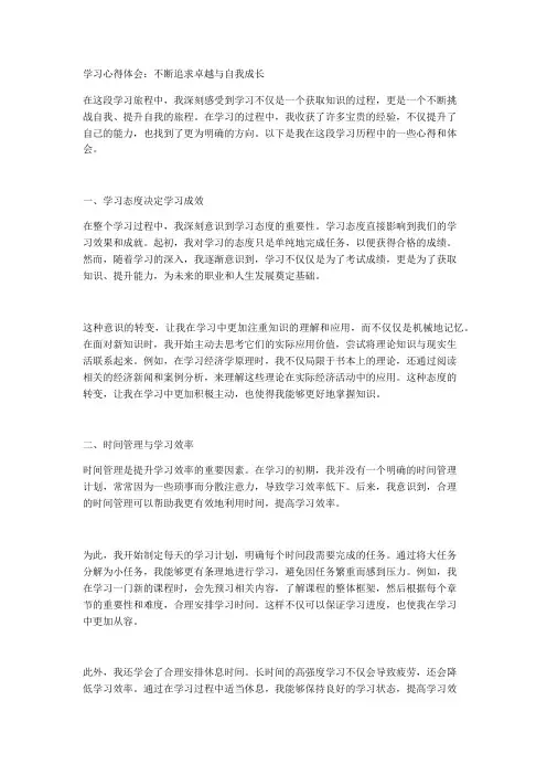 学习心得体会：不断追求卓越与自我成长