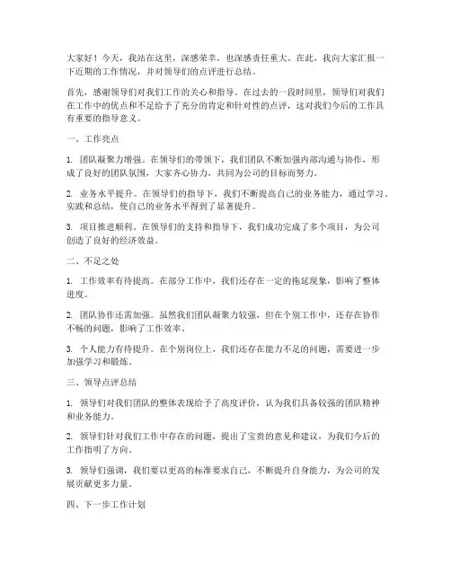 总结领导点评的发言稿