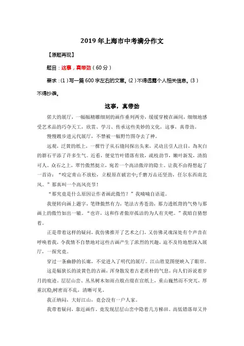 2019年上海市中考满分作文《这事,真带劲》17