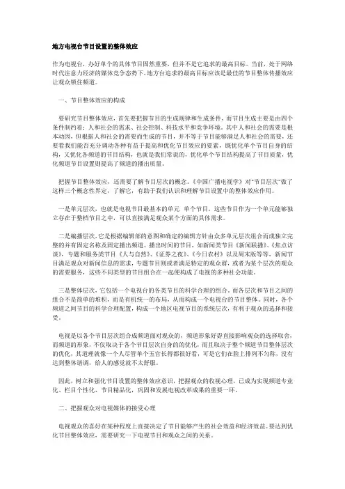 朱久文：地方电视台节目设置的整体效应