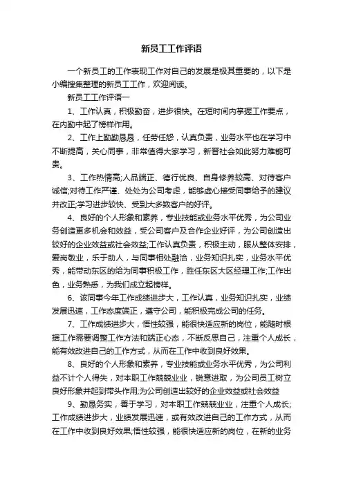 新员工工作评语