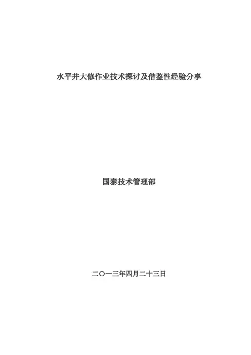 水平井大修技术探讨及借鉴性经验分享