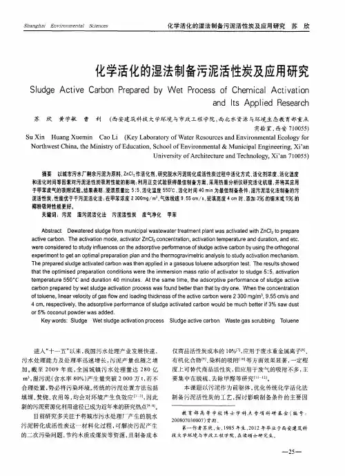 化学活化的湿法制备污泥活性炭及应用研究