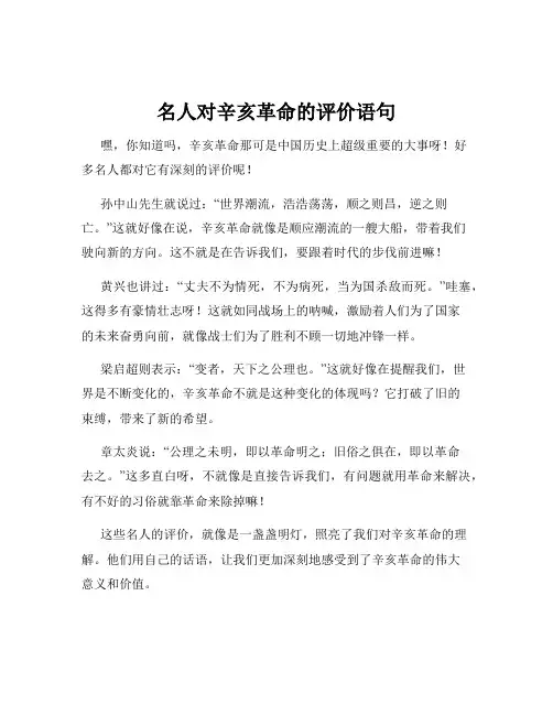 名人对辛亥革命的评价语句