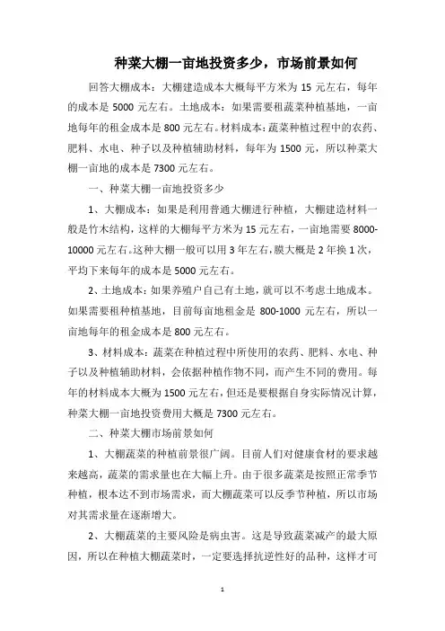 种菜大棚一亩地投资多少,市场前景如何