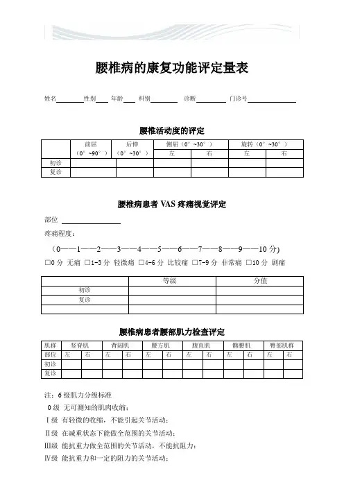 腰椎病(量表)(根据日本JOA评分量表制定)[精品文档]