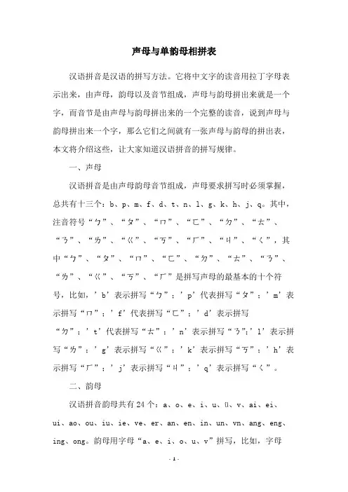 声母与单韵母相拼表