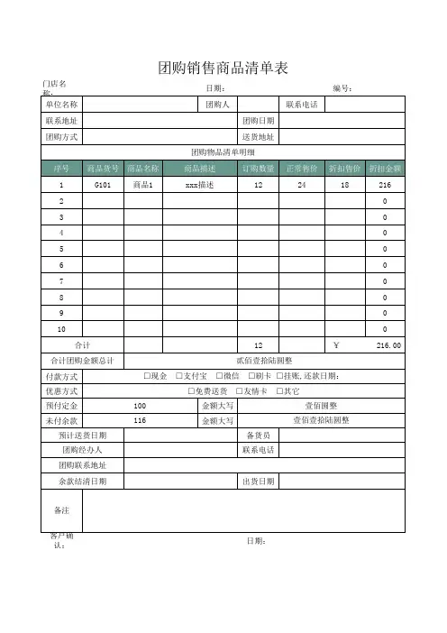 团购销售商品清单表Excel模板