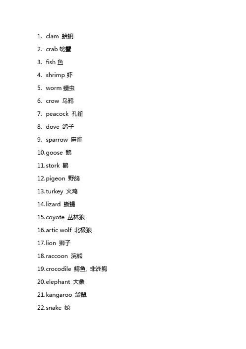 英语常见动物词汇大全