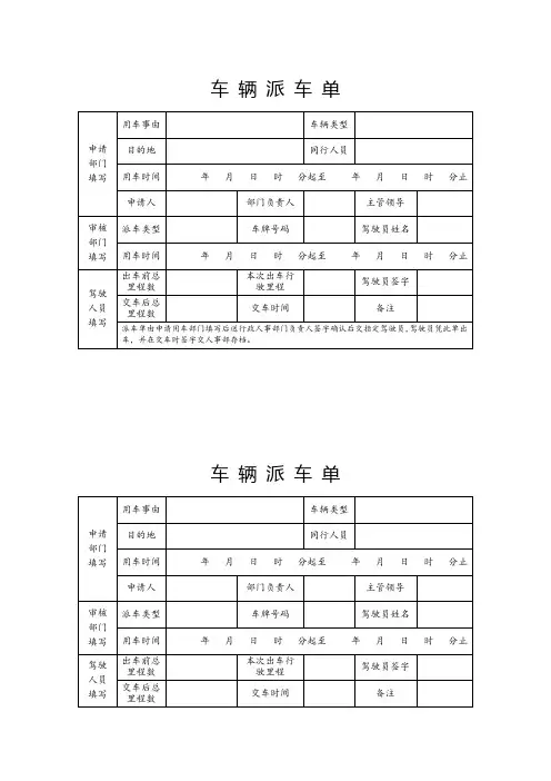 行政人事管理车辆管理表格(含辆及驾驶员调度台帐、车辆派车单、车辆维护维修申请单、行驶记录表、加油表)