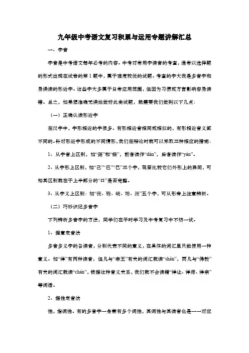 九年级中考语文复习积累与运用专题讲解汇总
