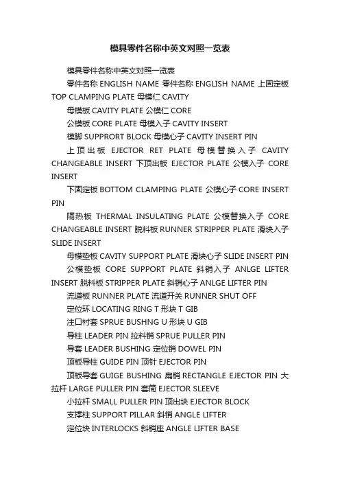模具零件名称中英文对照一览表