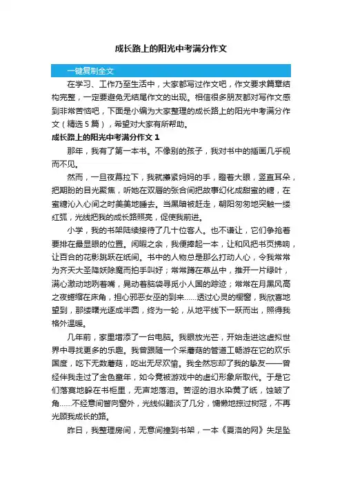 成长路上的阳光中考满分作文（精选5篇）
