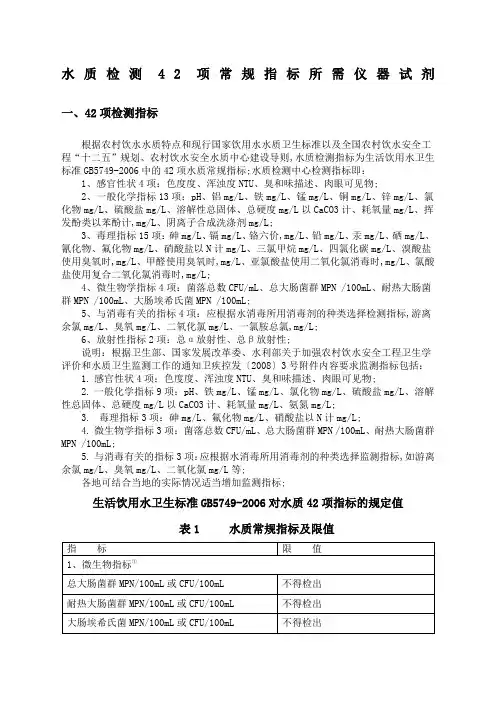 水质检测项常规指标所需仪器试剂