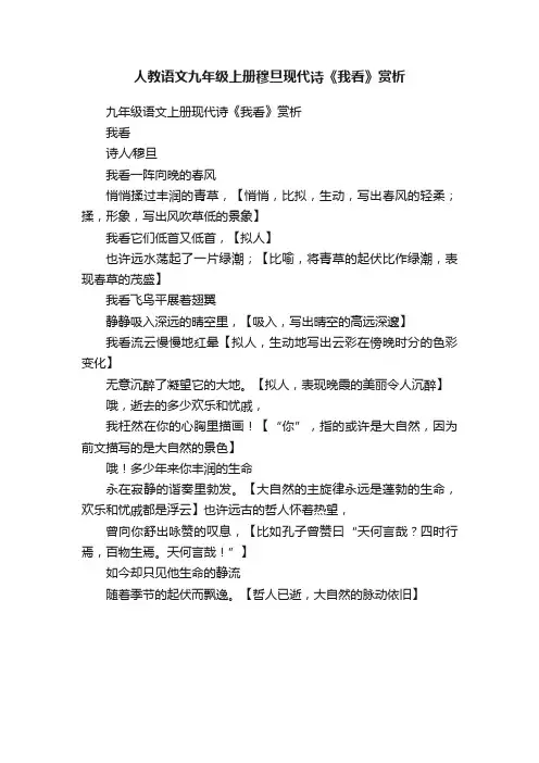 人教语文九年级上册穆旦现代诗《我看》赏析