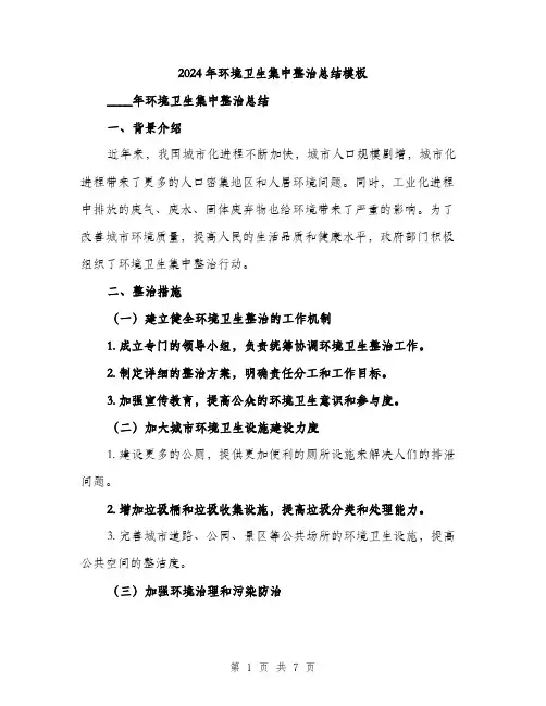 2024年环境卫生集中整治总结模板（三篇）