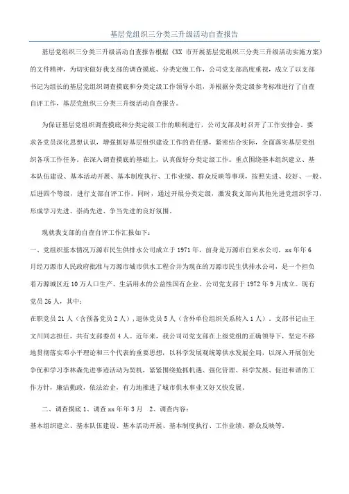 基层党组织三分类三升级活动自查报告