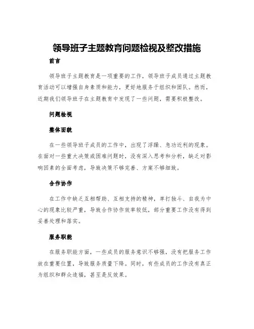 领导班子主题教育问题检视及整改措施