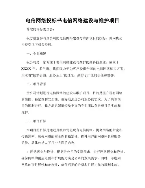 电信网络投标书电信网络建设与维护项目