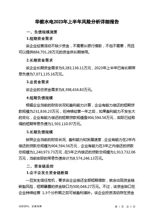 600025华能水电2023年上半年财务风险分析详细报告