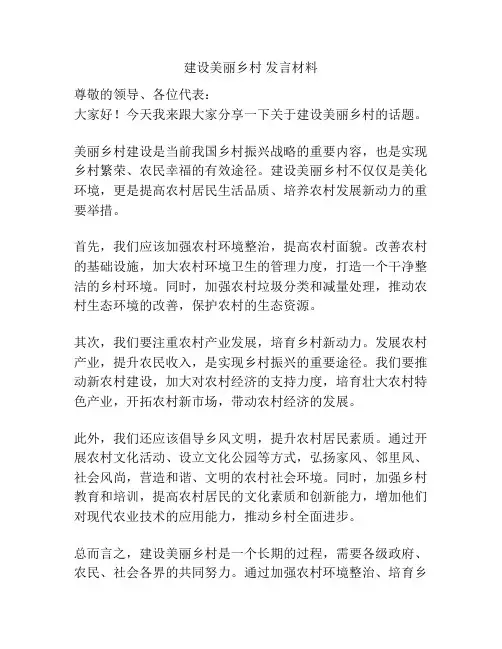 建设美丽乡村 发言材料