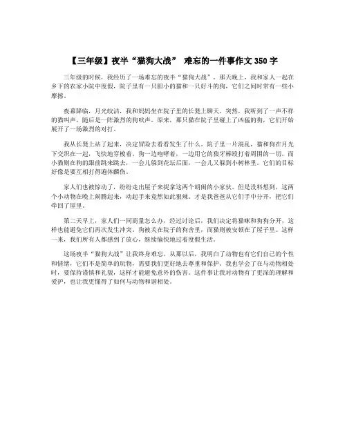 【三年级】夜半“猫狗大战” 难忘的一件事作文350字