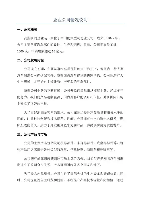企业公司情况说明