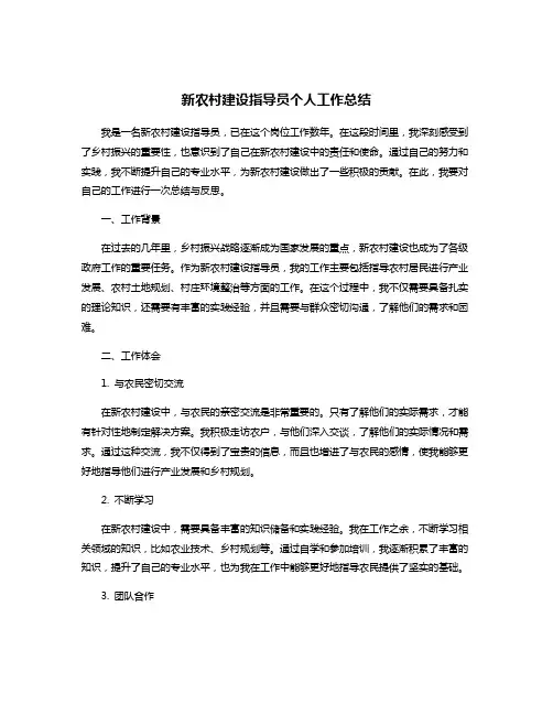 新农村建设指导员个人工作总结
