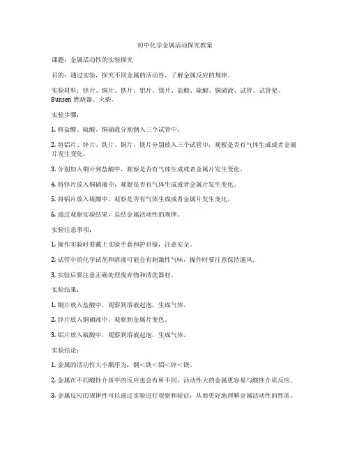 初中化学金属活动探究教案