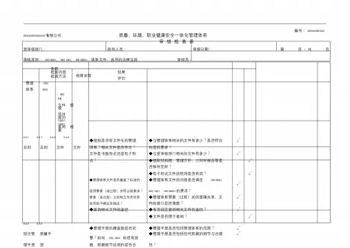 三标管理体系审核检查表(好资料)