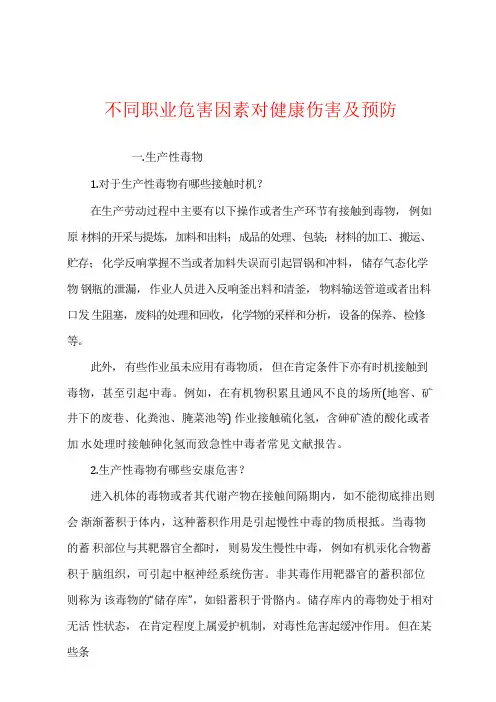 不同职业危害因素对健康损害及预防
