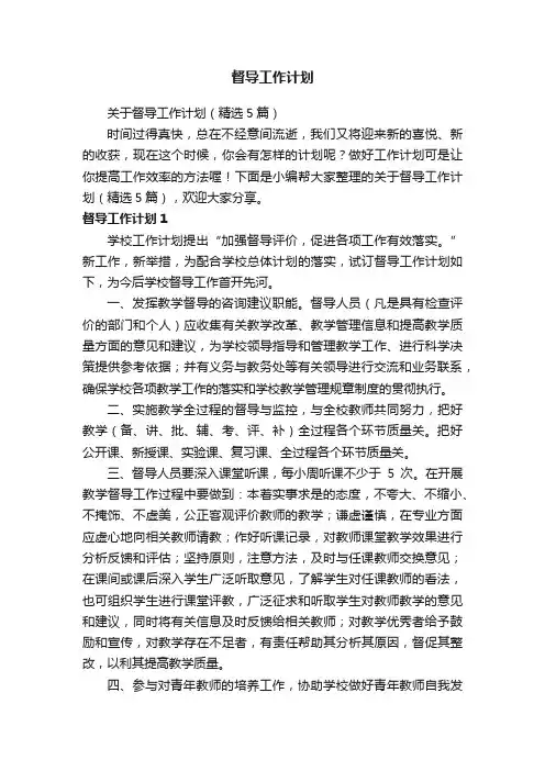 关于督导工作计划（精选5篇）