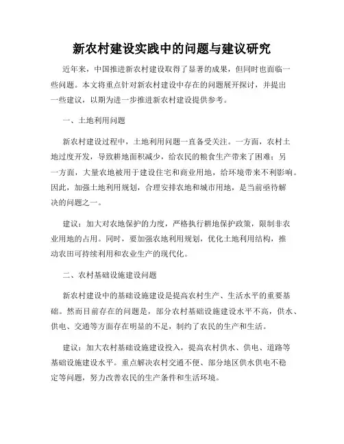 新农村建设实践中的问题与建议研究
