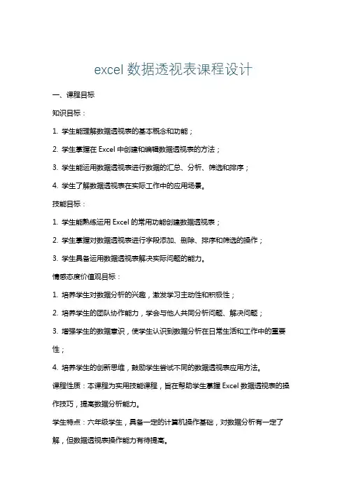 excel数据透视表课程设计