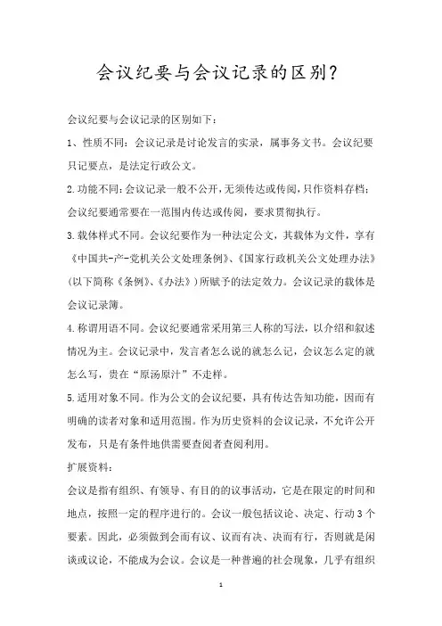 会议纪要与会议记录的区别？