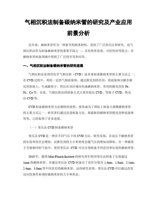 气相沉积法制备碳纳米管的研究及产业应用前景分析
