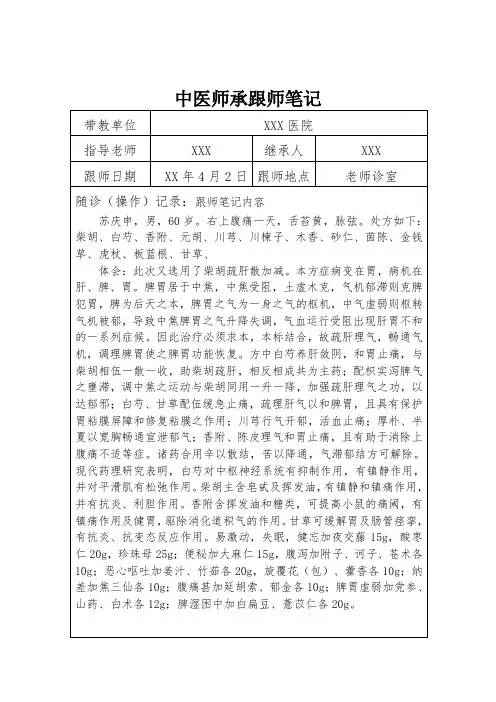 中医师承跟师笔记