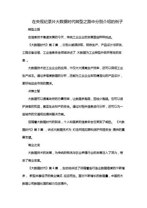 在央视纪录片大数据时代转型之路中分别介绍的例子
