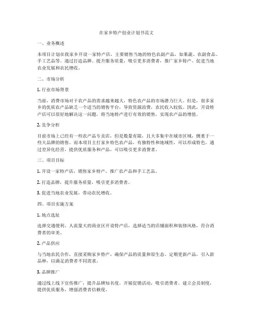在家乡特产创业计划书范文