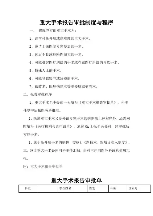 重大手术报告审批制与程序